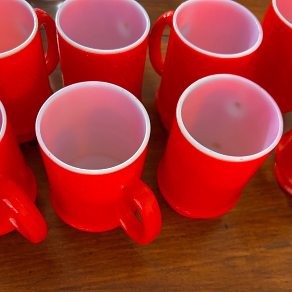4 Vintage 60's Atlas Anchor Hocking FIre King RED Milkglass Mugs / Coffee Cups - Picture 4 of 9